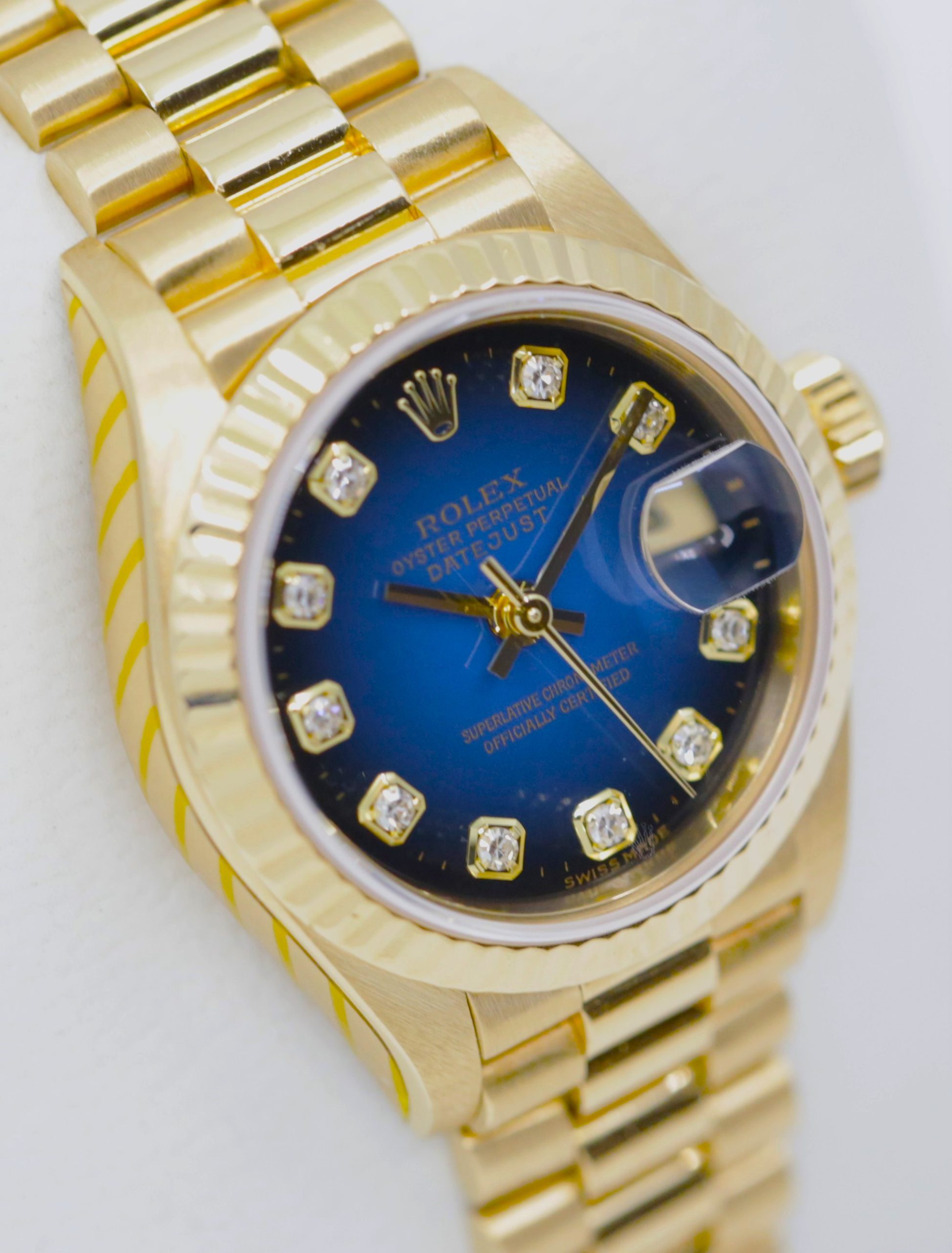 Rolex Lady-Datejust 26 in 18ct Yellow Gold, with Graduated Blue Diamond ...