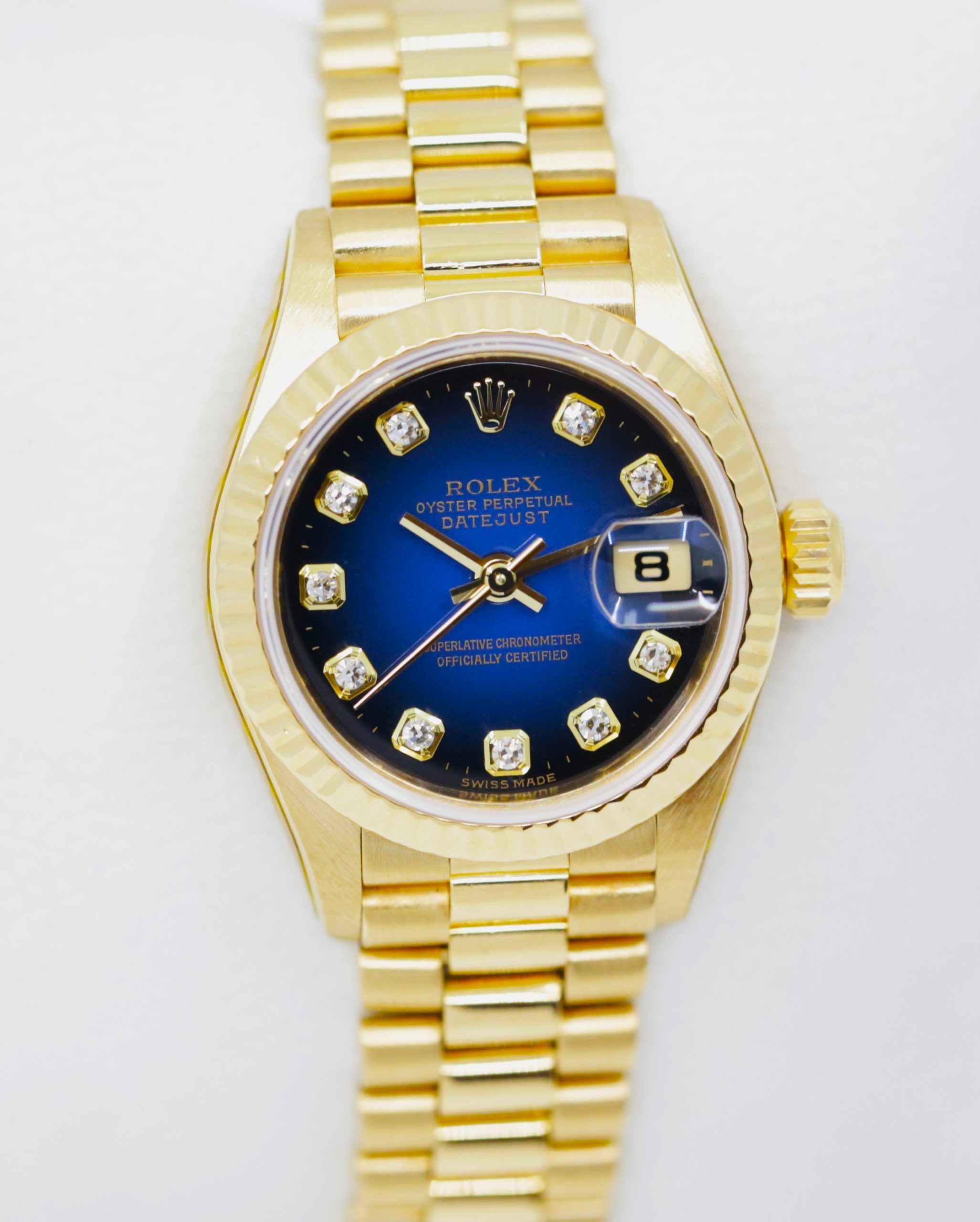 Rolex Lady-Datejust 26 in 18ct Yellow Gold, with Graduated Blue Diamond ...